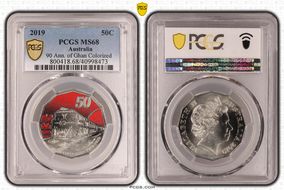 2019 50C 90 Ann. of Ghan Colorized MS68