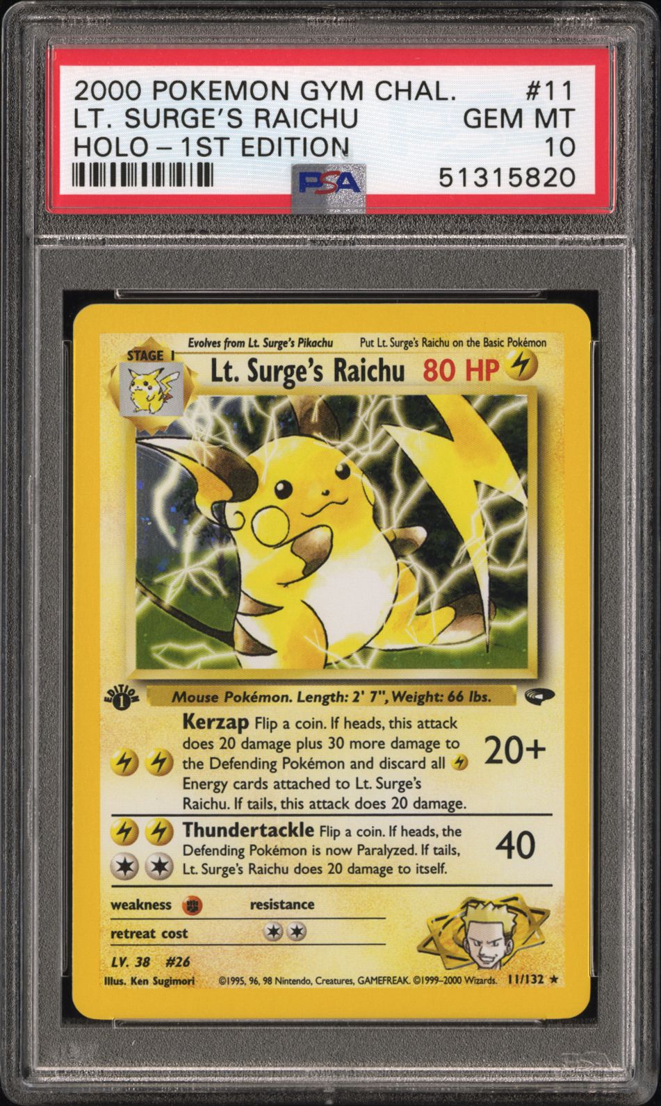 2000 Pokemon POKEMON GYM CHALLENGE HOLO #11 Lt. Surge's Raichu front