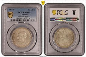 1938 10 Litu Republic ↑↑ KM-84 Ag MS63