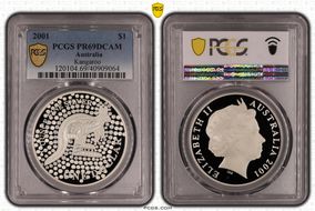 2001 $1 Kangaroo Ag-Aboriginal Design PR69DCAM