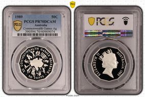 1989 50C Commonwealth Games Ag PR70DCAM