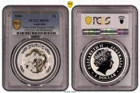 2000 $1 Year of the Dragon Ag  Gilt MS70