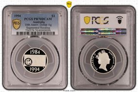 1994 $1 10th Anniv. Dollar Ag Segmented Reeding PR70DCAM