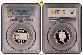 1994 $1 10th Anniv. Dollar Ag Segmented Reeding PR70DCAM