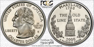 2000-S 25C Maryland Silver PR70DCAM