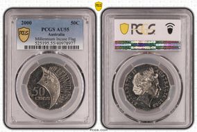 2000 50C Millennium Incuse Flag AU55