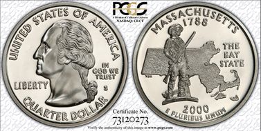2000-S 25C Massachusetts Silver PR70DCAM