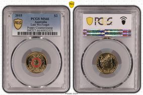 2015 $2 Lest We Forget Colorized Poppy Counterstamp MS66