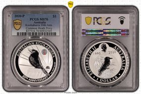 2020-P $1 Kookaburra Ag 30th Anniv. Colorized Common Heath Privy MS70
