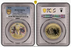 2019 $1 Native Bees Colorized MS70