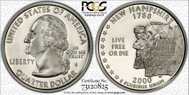 2000-S 25C New Hampshire Silver PR70DCAM