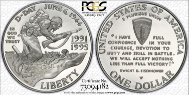 1991-95-W $1 World War II PR69DCAM