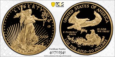 2020-W $50 Gold Eagle - v75 Privy 1 of 1945 Struck First Day of Issue PR70DCAM