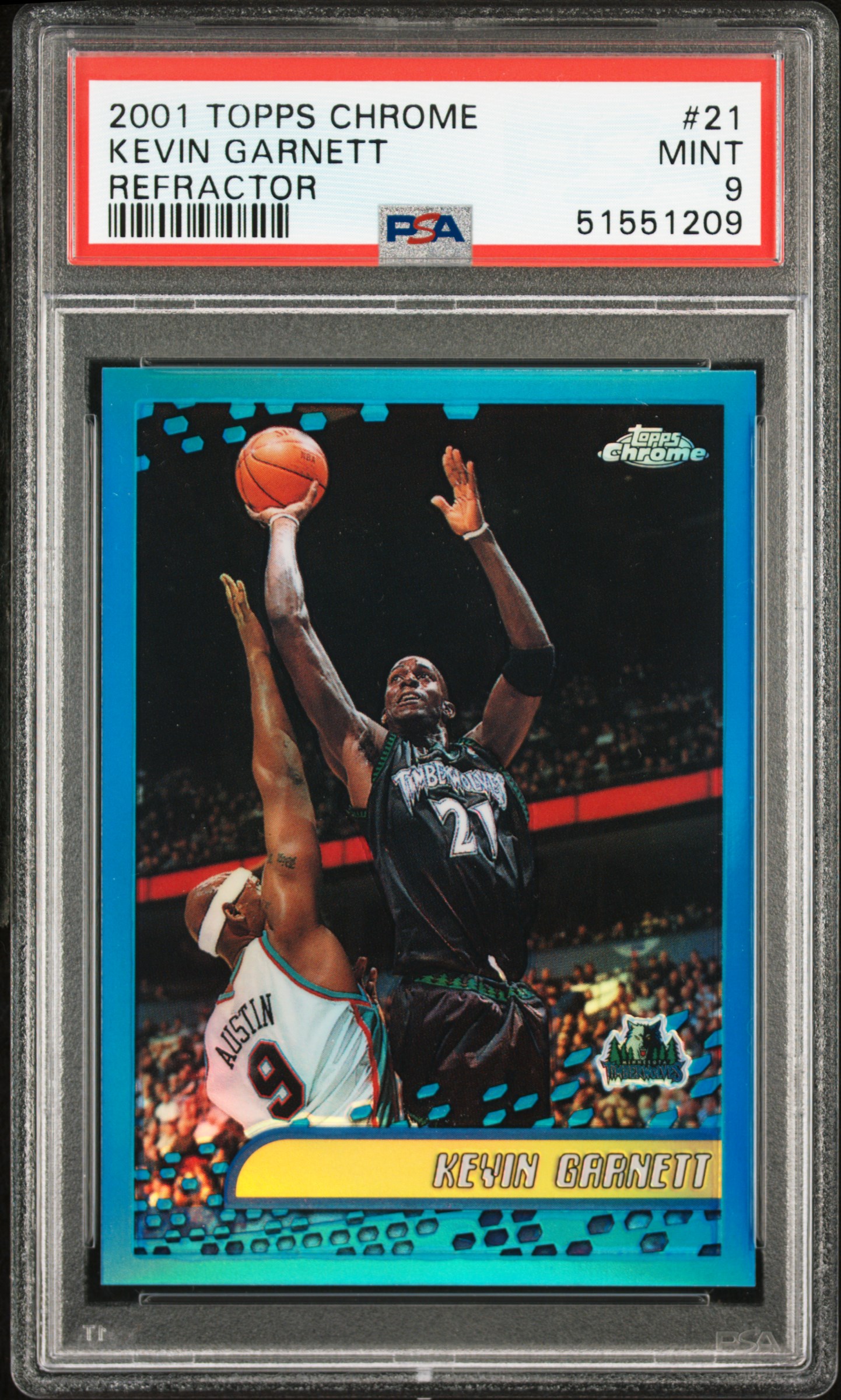 2001-02 Topps Chrome Refractor #21 Kevin Garnett – PSA MINT 9