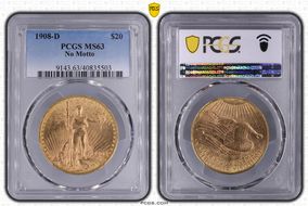 1908-D $20 No Motto MS63