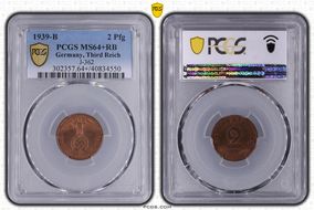 1939-B 2 Pfg J-362 MS64+ RB