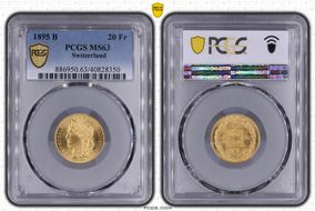 1895 B 20 Fr KM-31.3  Au MS63