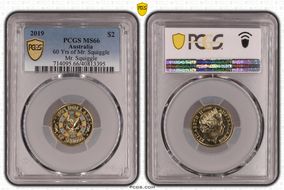 2019 $2 60 Yrs of Mr. Squiggle Mr. Squiggle Colorized MS66