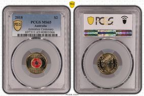 2018 $2 Armistice Centenary Colorized MS65