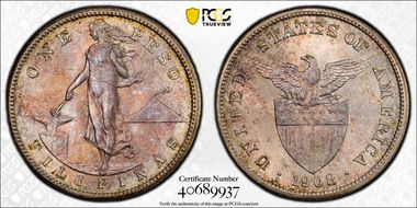 1908-S Peso KM-172  Ag MS65