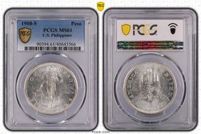1908-S Peso KM-172  Ag MS61
