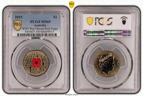 2015 $1 WWI War Heroes-Red Poppy Colorized MS69