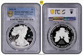 2020-W  $1 Silver Eagle - v75 Privy First Strike PR70DCAM