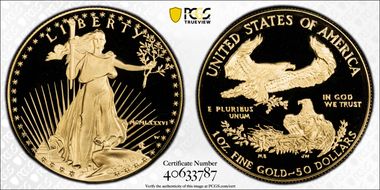 1986-W $50 Gold Eagle Michael Reagan PR70DCAM