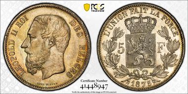 1875 5 Fr KM-24  Ag MS65+