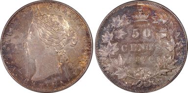 1870 50C Narrow Date, Open 5/5 of "50" MS63