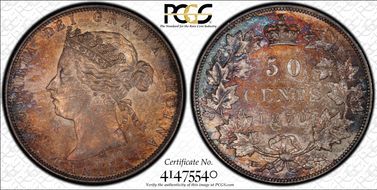 1870 50C Narrow Date, Open 5/5 of "50" MS63