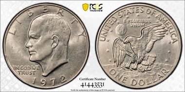 1972 $1 Type 2 AU58+ 