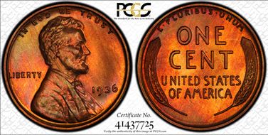 1936 1C Satin PR66+ RD