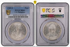 1909-S Peso KM-172  Ag MS61