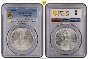 1908-S Peso KM-172  Ag MS62