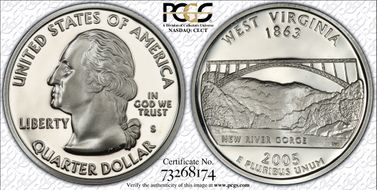 2005-S 25C West Virginia Silver PR70DCAM