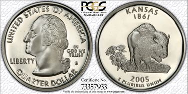 2005-S 25C Kansas Silver PR70DCAM