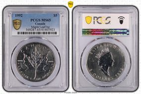 1992 $5 Maple Leaf Ag MS65