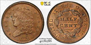 1835 1/2C C-2 MS64+ BN