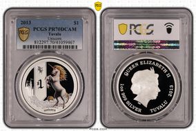 2013 $1 Mythical Creatures Colorized Unicorn PR70DCAM