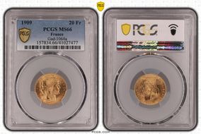 "1909" 20 Fr Gad-1064a F-535 Refrappe MS66