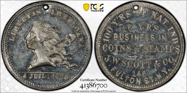 (1876) Token NY-NY 830 White Metal J.W. Scott & Co. MS63