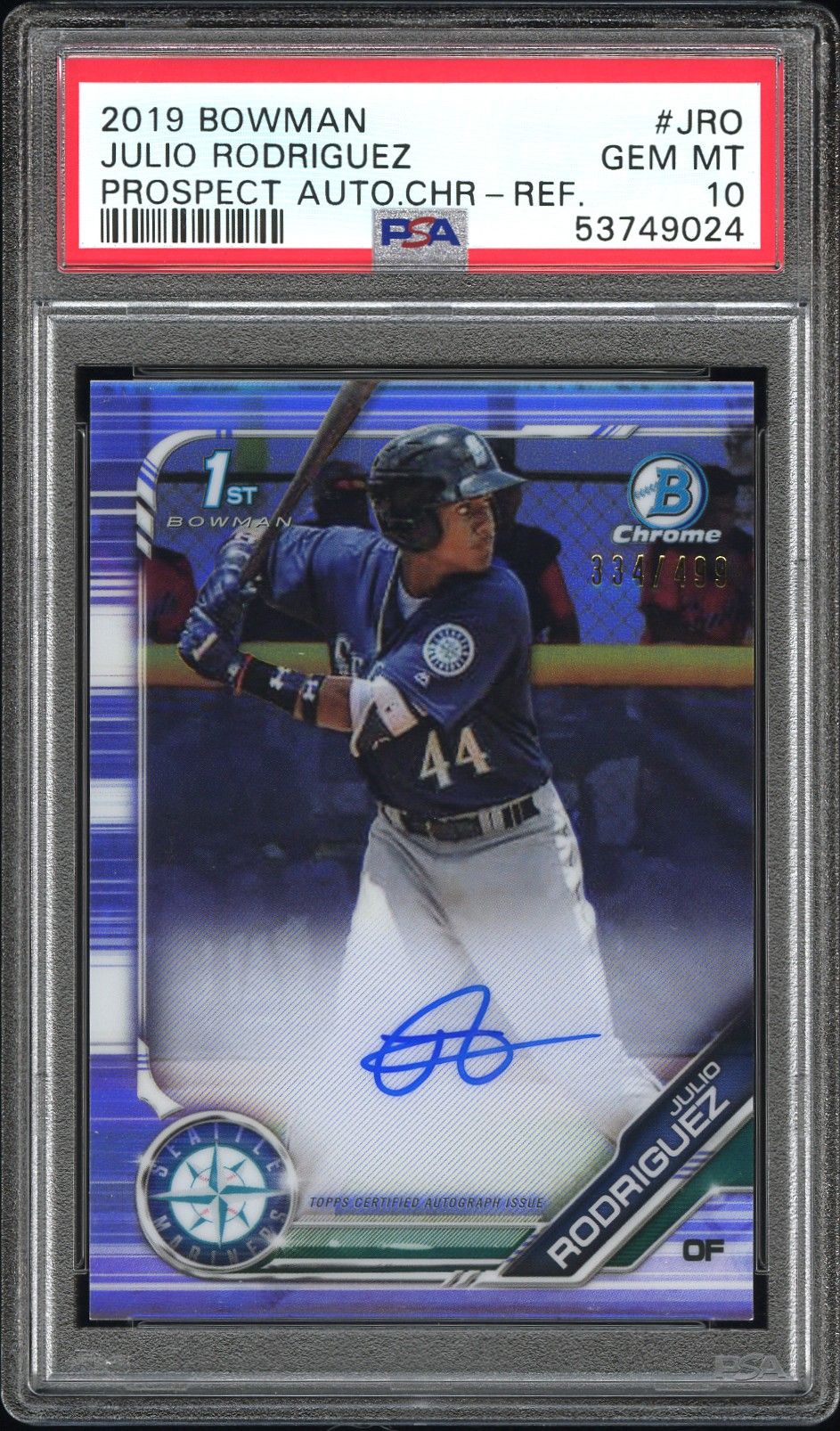 2019 Bowman BOWMAN PROSPECT AUTOGRAPHS CHROME Refractor #JRO Julio Rodriguez front