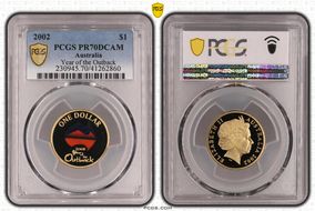 2002 $1 Year of the Outback Colorized Al-Br PR70DCAM