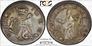 1670s NJ 1/4P Saint Patrick, Silver AU55