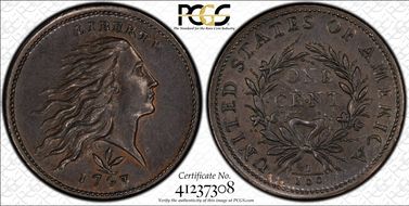 1793 1C Wreath, Vine and Bars AU58BN