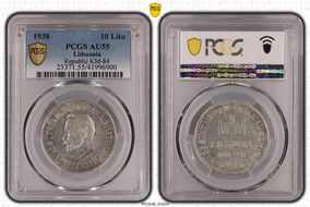 1938 10 Litu Republic ↑↑ KM-84 Ag AU55
