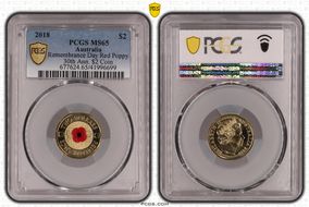2018 $2 Remembrance Day Red Poppy 30th Ann. $2 Coin Colorized MS65