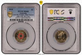 2018 $2 Lest We Forget - War Graves 30th Ann. $2 Coin Colorized MS68
