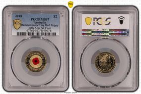 2018 $2 Remembrance Day Red Poppy 30th Ann. $2 Coin Colorized MS67